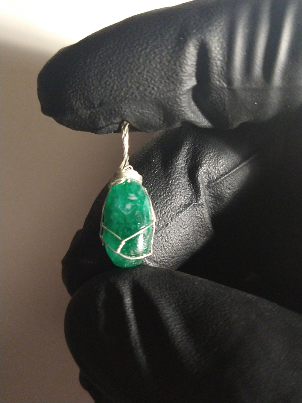 Green Emerald Cabochon Sterling Silver Pendant